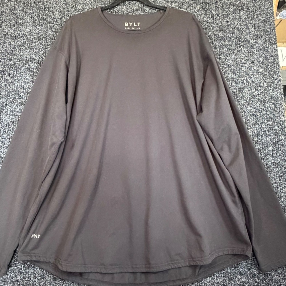 BYLT Basics Drop Cut Lux Long‎ Sleeve Shirt Mens XXXL Charcoal Gray Crew Neck